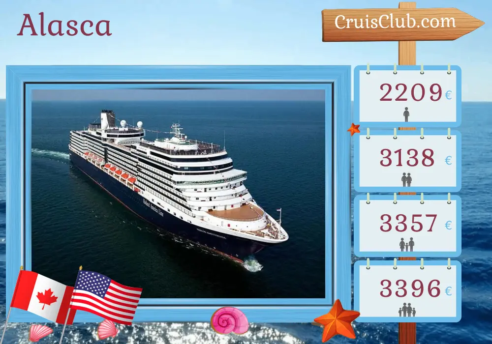 Cruzeiro no Alasca a bordo do navio Nieuw Amsterdam com visitas ao Canadá e EUA por 9 dias