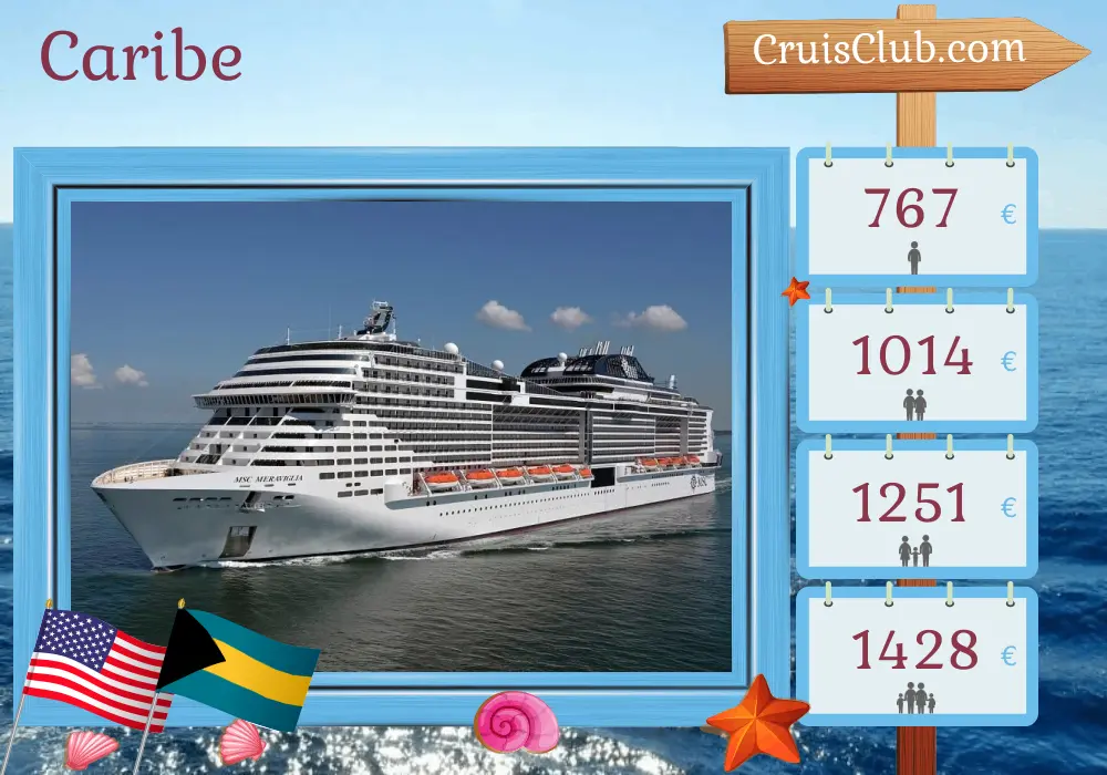 Cruzeiro no Caribe a partir de Miami a bordo do navio MSC Meraviglia com visitas aos Estados Unidos, Bahamas e República Dominicana por 7 dias