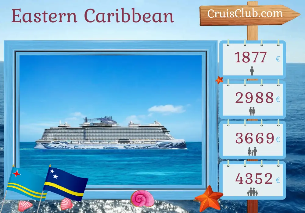 Cruise in the Eastern Caribbean from Saint John aboard Norwegian Prima ship with visits to Puerto Rico, British Virgin Islands, Aruba, and Curaçao for 8 days