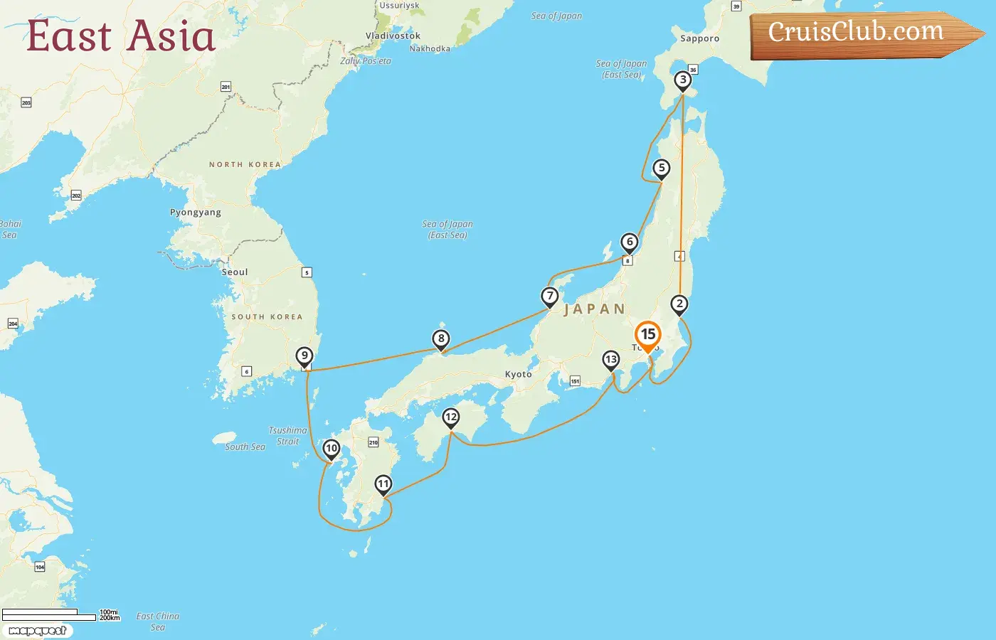 Cruise in the East Asia from Yokohama aboard Diamond Princess ship with visits to Japan and South Korea for 15 days