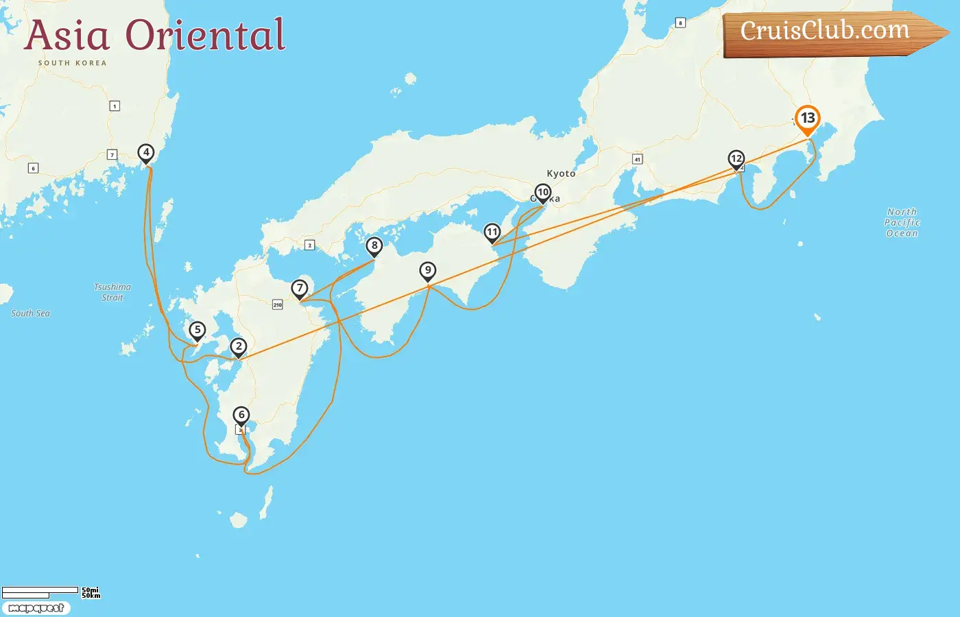 Crucero en el este de Asia desde Yokohama a bordo del barco Diamond Princess con visitas a Japón y Corea del Sur durante 13 días