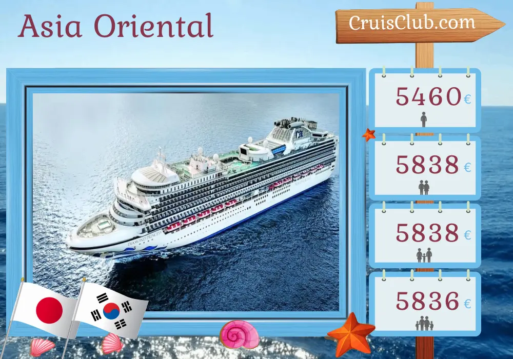 Crucero en el este de Asia desde Yokohama a bordo del barco Diamond Princess con visitas a Japón y Corea del Sur durante 13 días