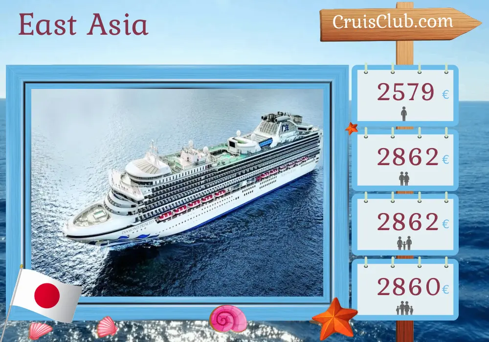 Cruise in the East Asia from Yokohama aboard Diamond Princess ship with visits to Japan for 8 days