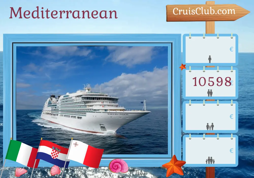 Cruise in the Mediterranean from Fusina to Civitavecchia aboard Seabourn Ovation ship with visits to Italy, Croatia, and Malta for 9 days