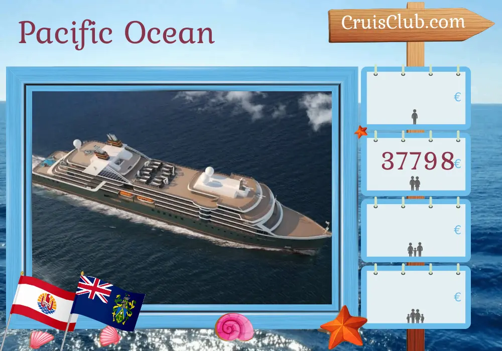 Cruise in the Pacific Ocean from Papeete to San Antonio aboard Seabourn Pursuit ship with visits to French Polynesia, Pitcairn, and Chile for 20 days