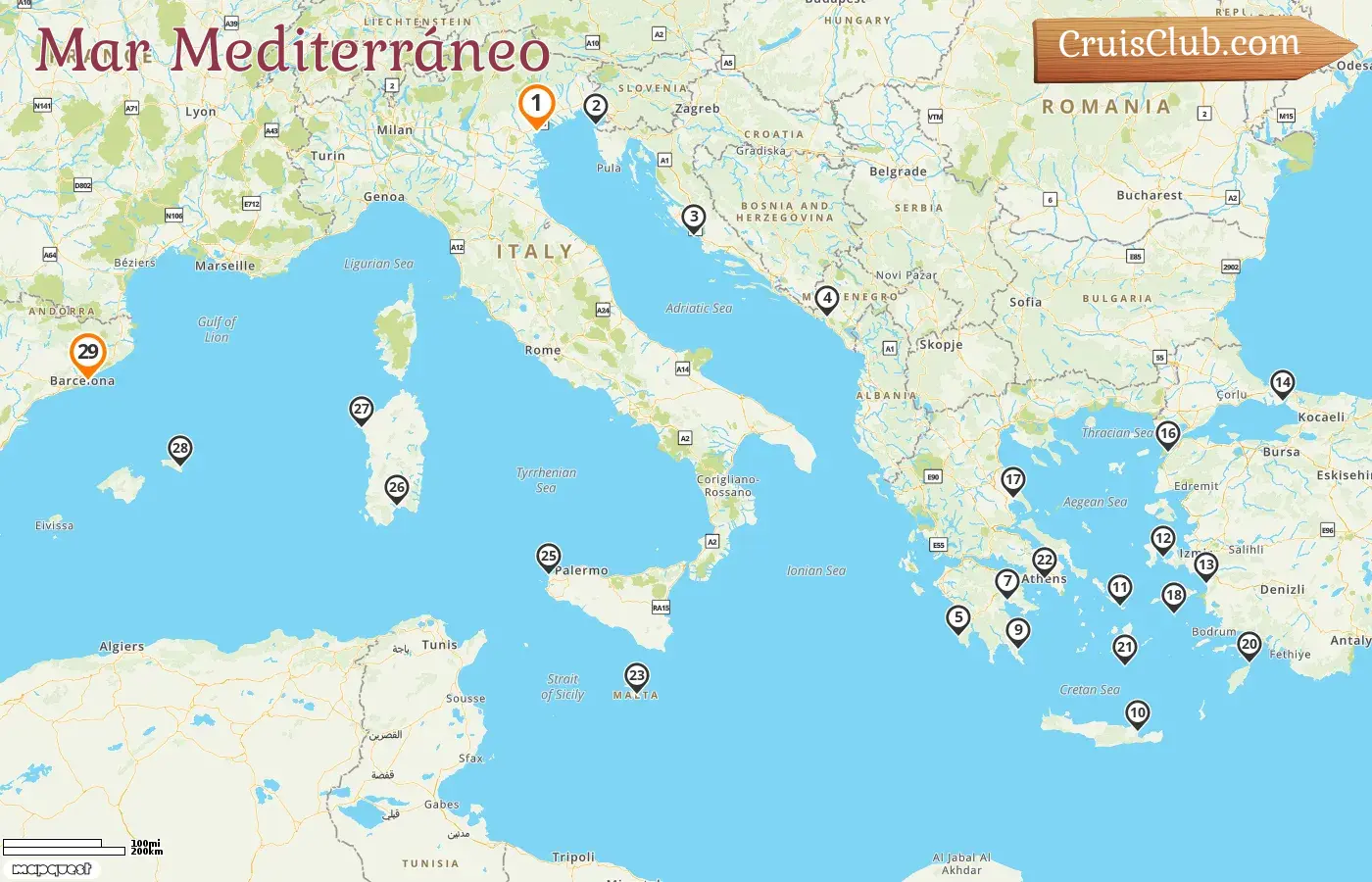 Crucero por el Mediterráneo de Fusina a Barcelona a bordo del buque Seabourn Ovation con visitas a Italia, Eslovenia, Croacia, Montenegro, Grecia, Turquía, Malta y España por 29 días