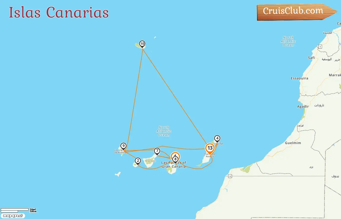 Crucero por las Islas Canarias de Las Palmas a Puerto del Rosario a bordo del barco AIDAmar con visitas a España por 13 días
