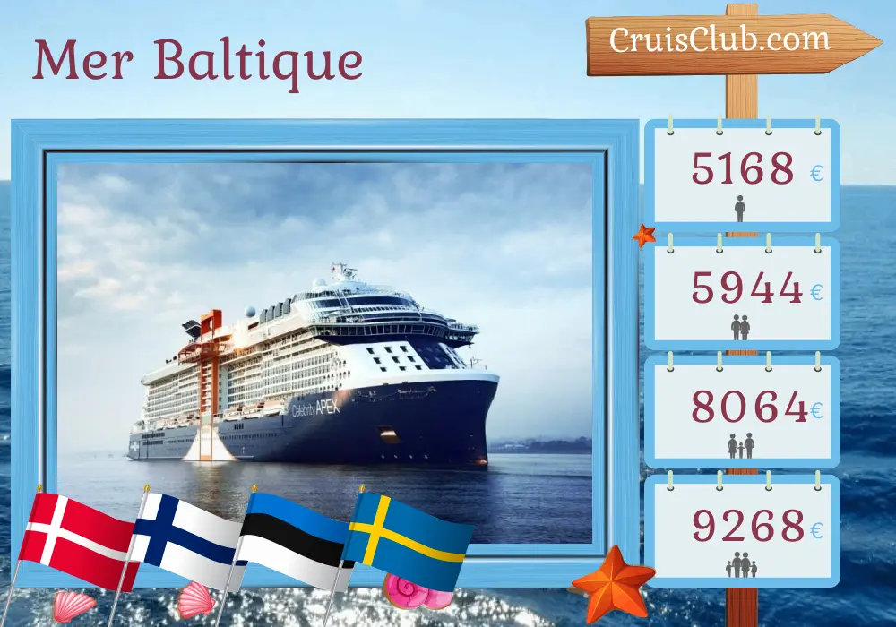 Croisière en mer Baltique au départ de Southampton à bord du navire Celebrity Apex avec des visites au Danemark, en Finlande, en Estonie et en Suède pendant 13 jours
