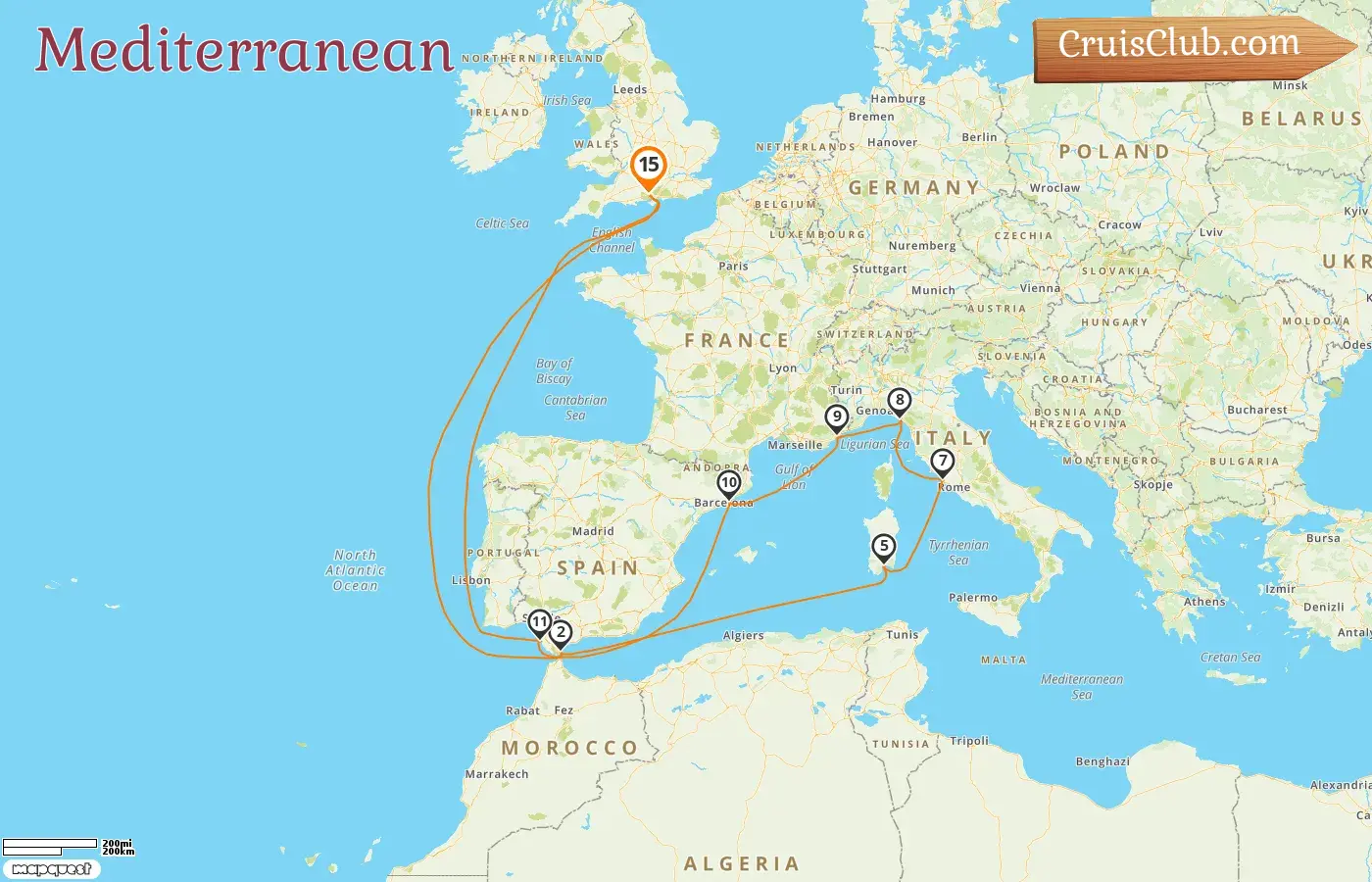 Cruise in the Mediterranean from Southampton aboard Celebrity Apex ship with visits to Gibraltar, Italy, France, and Spain for 15 days