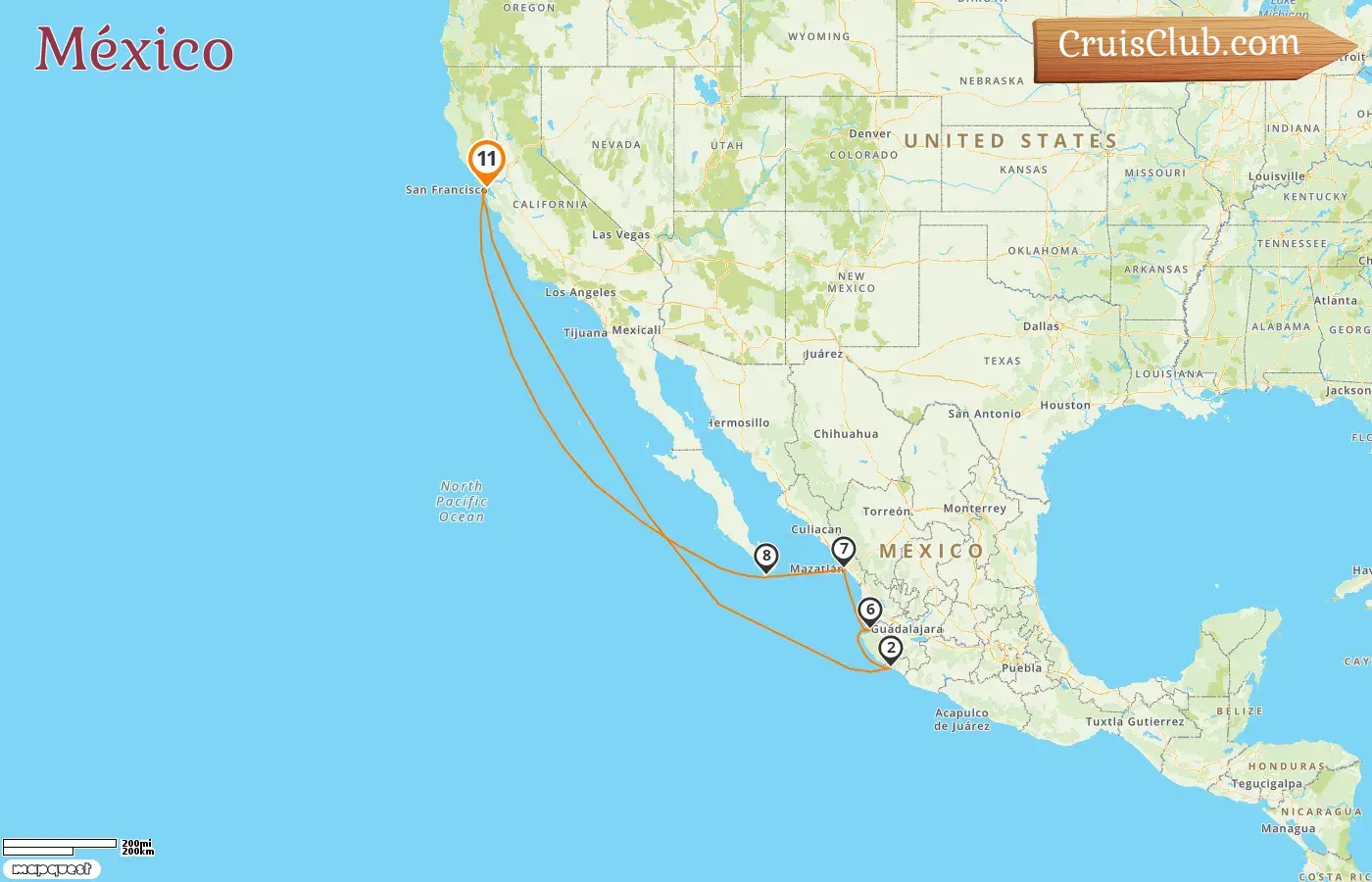 Cruzeiro no México partindo de São Francisco a bordo do navio Ruby Princess com visitas aos EUA e México por 11 dias