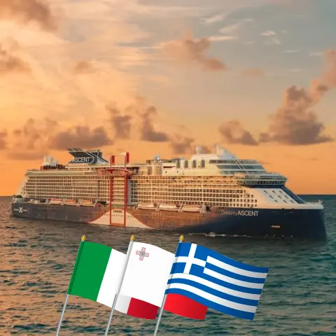 Cruise in the Mediterranean from Civitavecchia aboard Celebrity Ascent ship with visits to Italy, Malta, Greece, and Turkey for 12 days