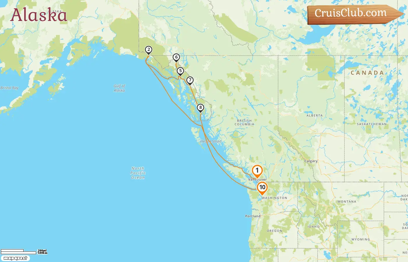 Cruise in the Alaska from Vancouver to Seattle aboard Star Princess ship with visits to Canada and USA for 10 days