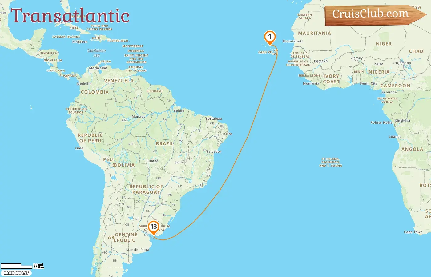Cruise in the Transatlantic from Palmeira to Montevideo aboard HANSEATIC spirit ship with visits to Uruguay for 13 days