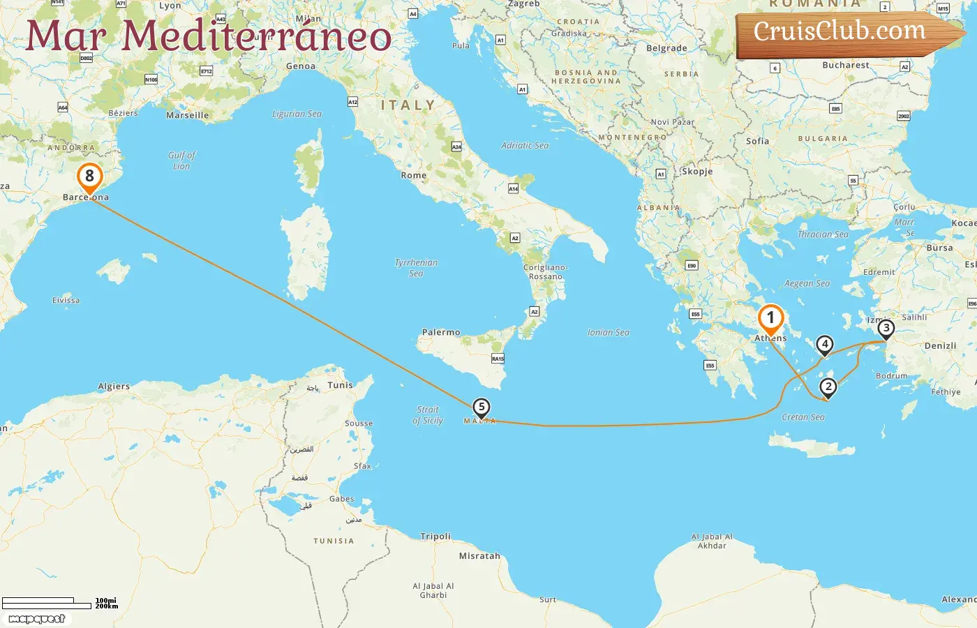 Crucero por el Mediterráneo desde El Pireo a Barcelona a bordo del barco Celebrity Eclipse con visitas a Grecia, Turquía, Malta y España durante 8 días