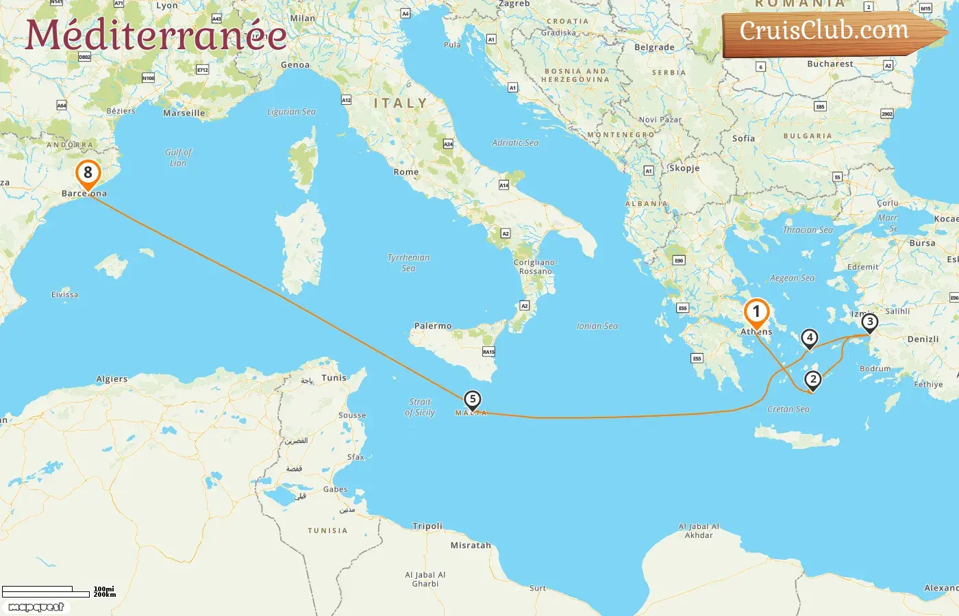 Croisière dans la mer Méditerranée de Pirée à Barcelone à bord du navire Celebrity Eclipse avec escales en Grèce, en Turquie, à Malte et en Espagne pendant 8 jours