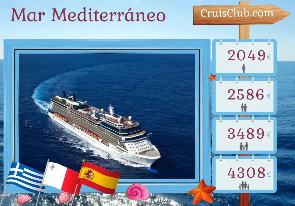 Crucero por el Mediterráneo desde El Pireo a Barcelona a bordo del barco Celebrity Eclipse con visitas a Grecia, Turquía, Malta y España durante 8 días
