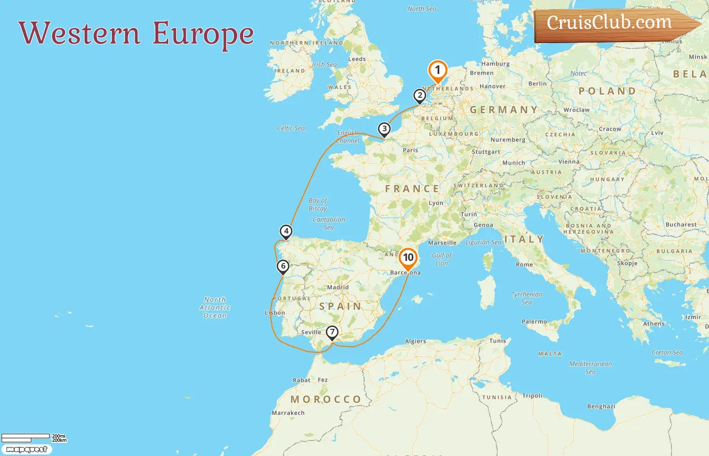 Cruise in the Western Europe from Amsterdam to Barcelona aboard Celebrity Eclipse ship with visits to Netherlands, Belgium, France, and Spain for 10 days