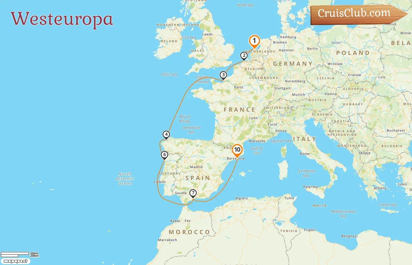 Kreuzfahrt im westlichen Europa von Amsterdam nach Barcelona an Bord des Schiffes Celebrity Eclipse mit Besuchen in den Niederlanden, Belgien, Frankreich und Spanien für 10 Tage