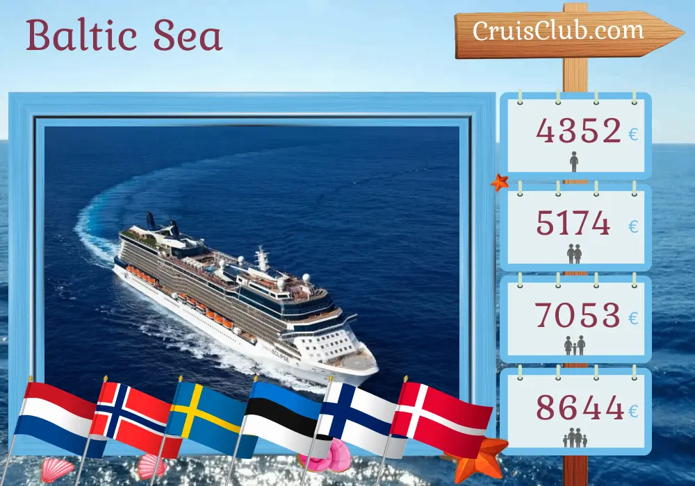 Cruise in the Baltic Sea from Amsterdam aboard Celebrity Eclipse ship with visits to Netherlands, Norway, Sweden, Estonia, Finland, and Denmark for 13 days