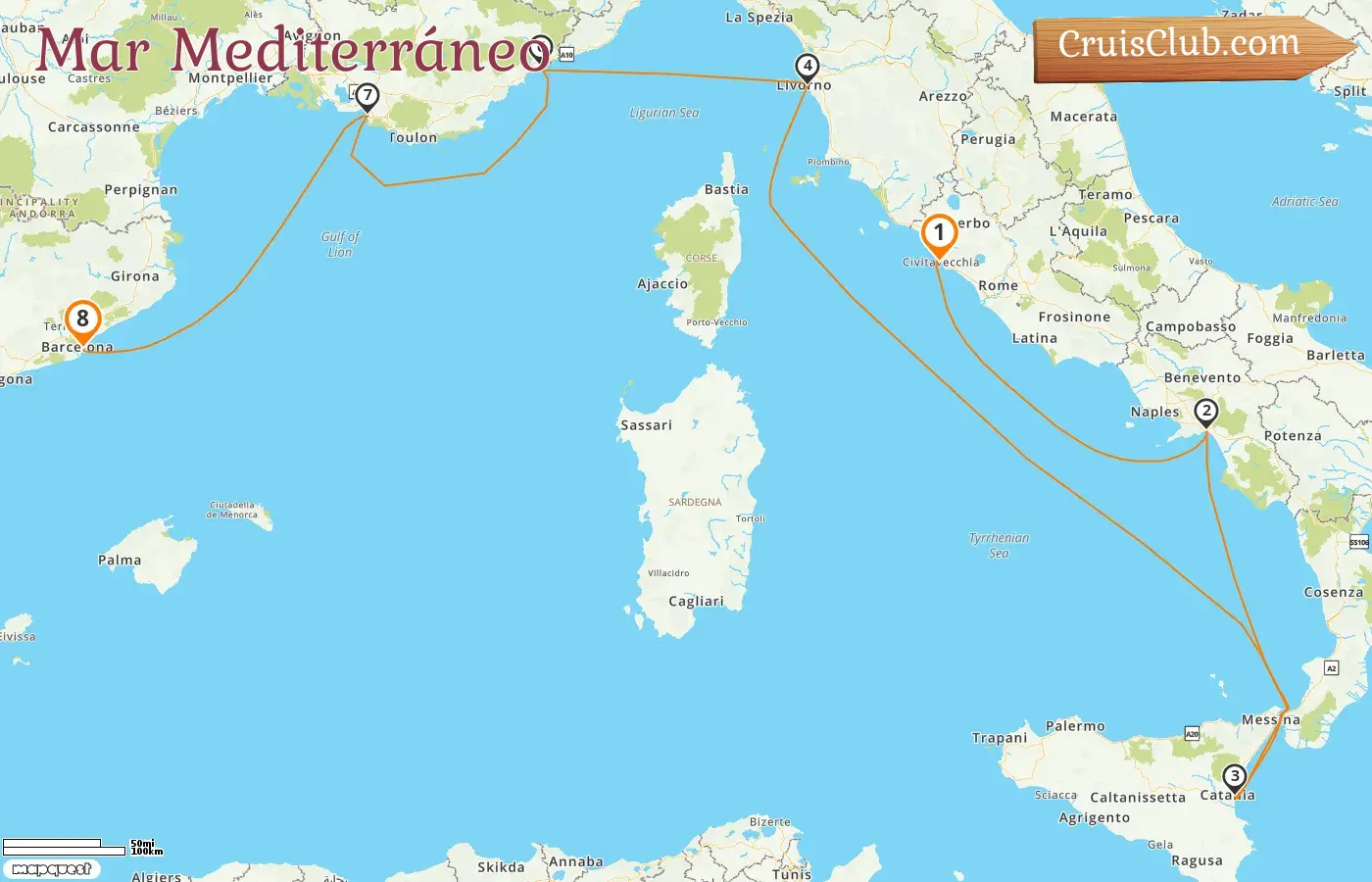 Crucero por el Mediterráneo desde Civitavecchia a Barcelona a bordo del barco Norwegian Epic con visitas en Italia, Francia y España durante 8 días