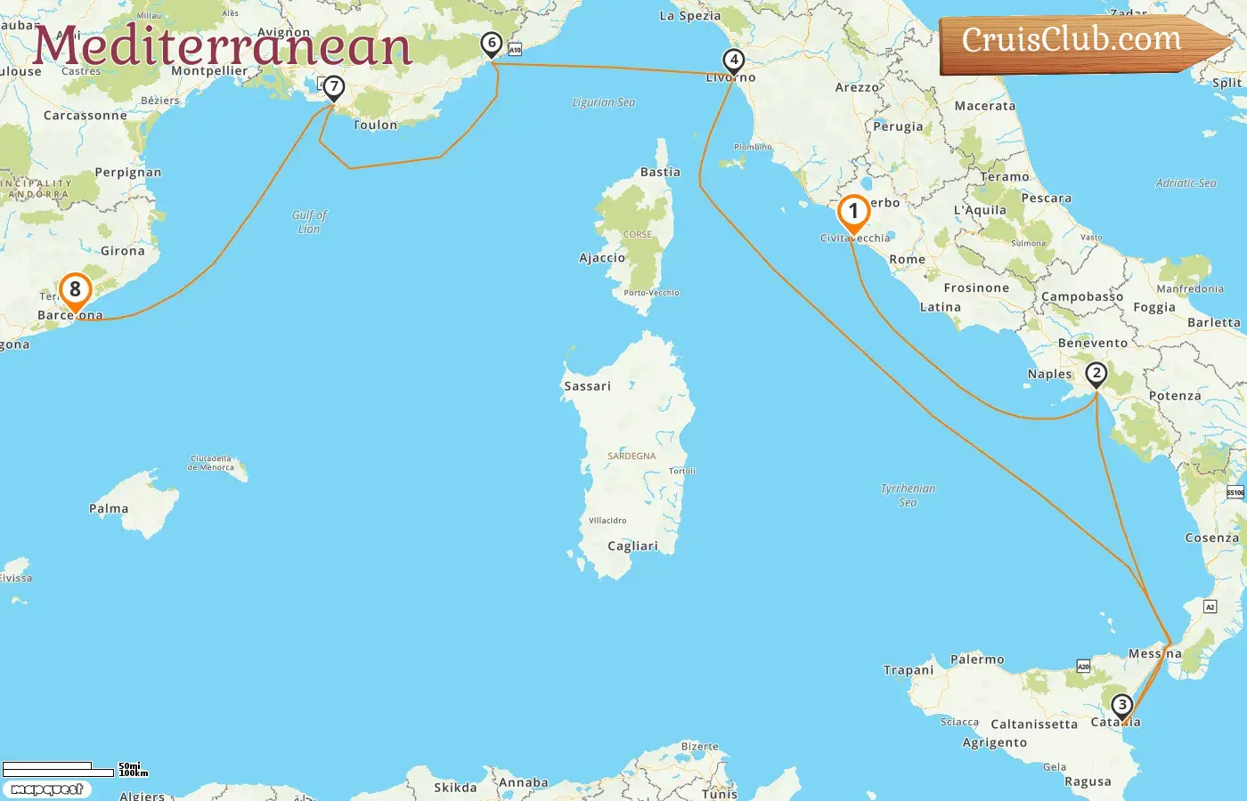 Cruise in the Mediterranean from Civitavecchia to Barcelona aboard Norwegian Epic ship with visits to Italy, France, and Spain for 8 days