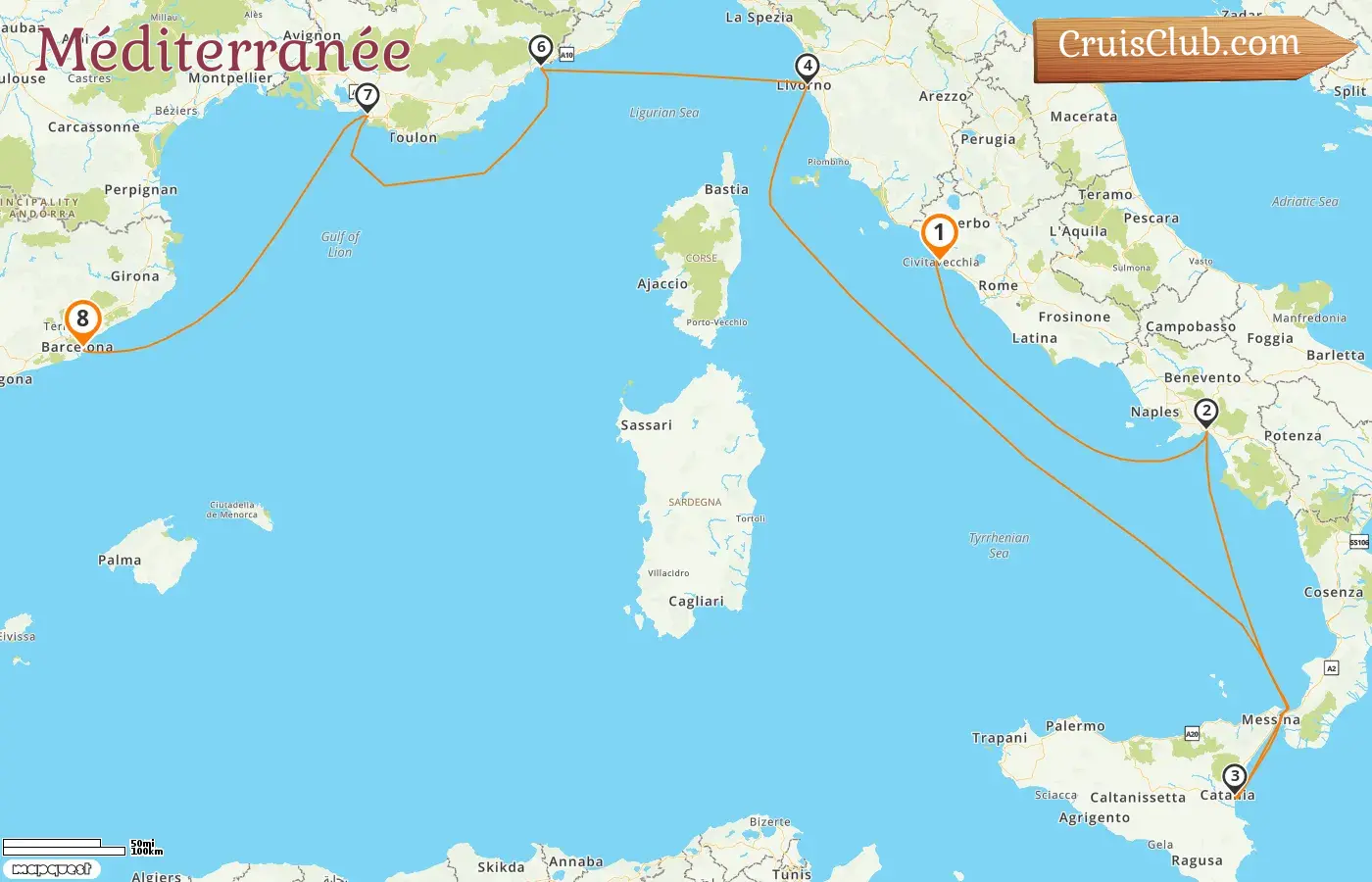 Croisière en Méditerranée de Civitavecchia à Barcelone à bord du navire Norwegian Epic avec des escales en Italie, en France et en Espagne pendant 8 jours