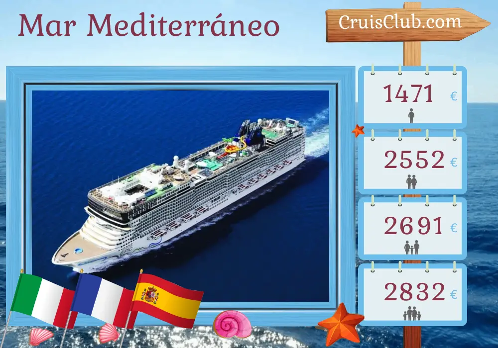 Crucero por el Mediterráneo desde Civitavecchia a Barcelona a bordo del barco Norwegian Epic con visitas en Italia, Francia y España durante 8 días