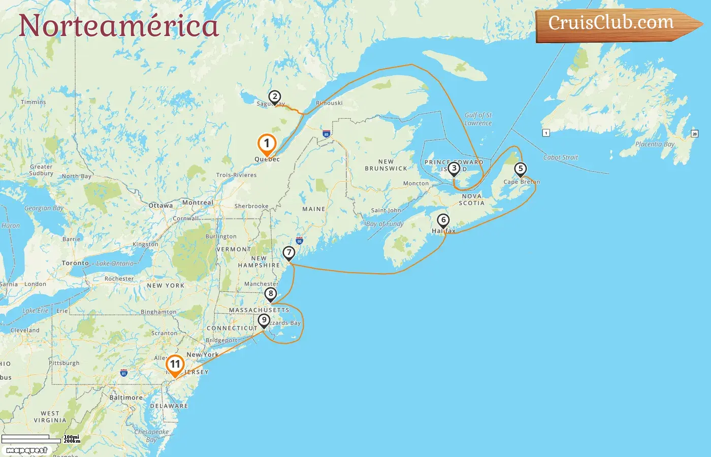 Crucero en América del Norte desde Quebec hasta Filadelfia a bordo del barco Norwegian Pearl con visitas a Canadá y Estados Unidos durante 11 días