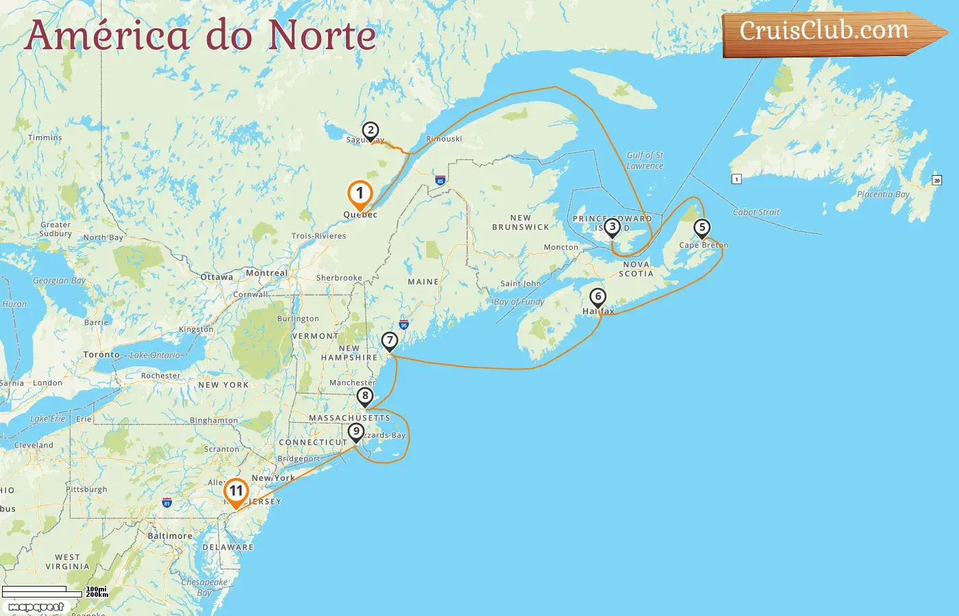 Cruzeiro na América do Norte de Quebec a Filadélfia a bordo do navio Norwegian Pearl com visitas ao Canadá e EUA por 11 dias