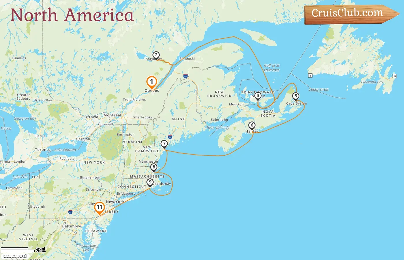 Cruise in the North America from Quebec to Philadelphia aboard Norwegian Pearl ship with visits to Canada and USA for 11 days