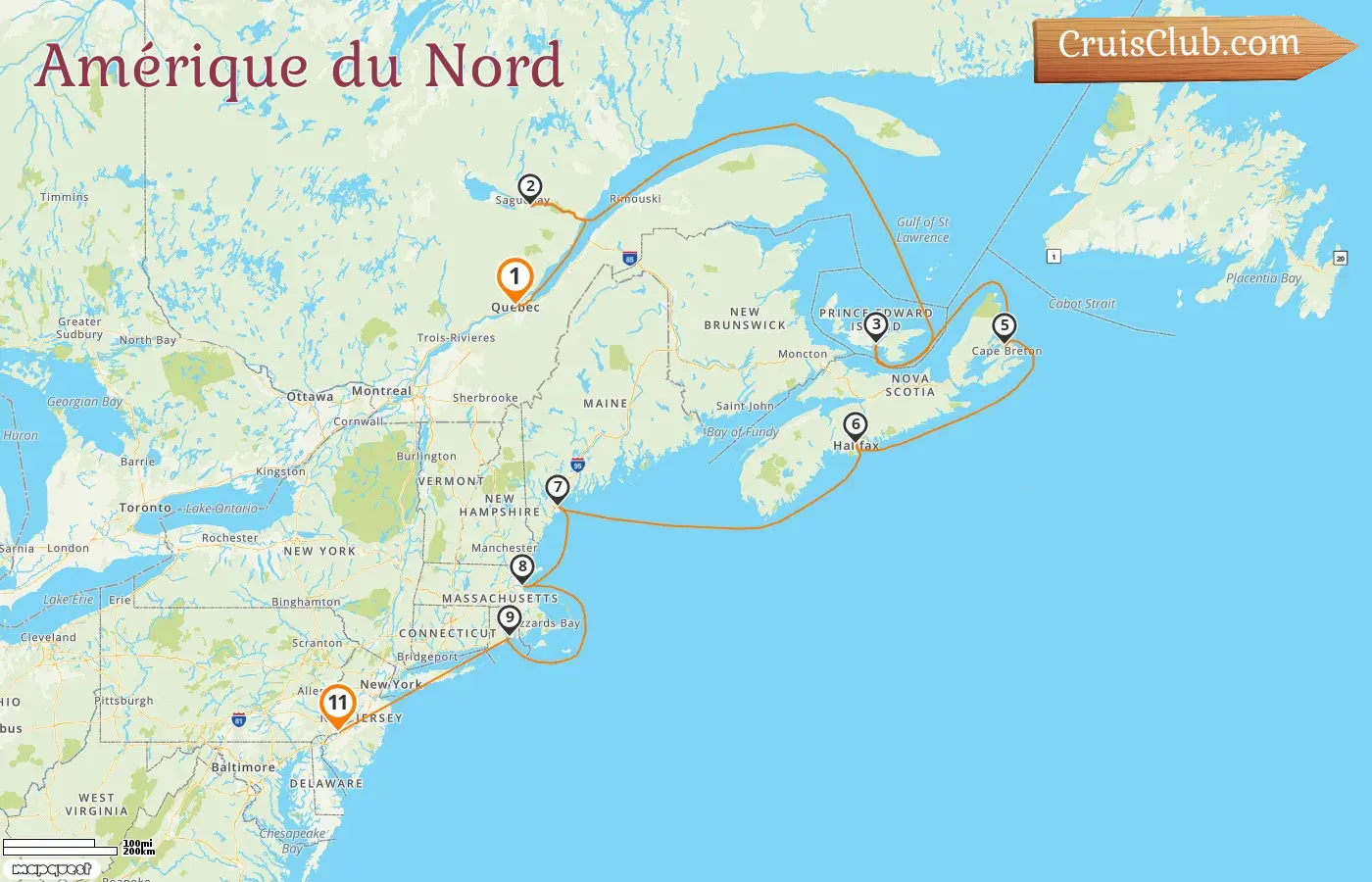 Croisière en Amérique du Nord de Québec à Philadelphia à bord du navire Norwegian Pearl avec des visites au Canada et aux États-Unis pendant 11 jours