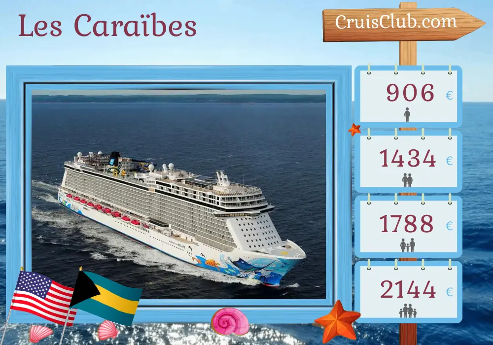 Croisière dans les Caraïbes au départ de Port Canaveral / Orlando à bord du navire Norwegian Escape avec escales aux États-Unis et aux Bahamas pendant 4 jours