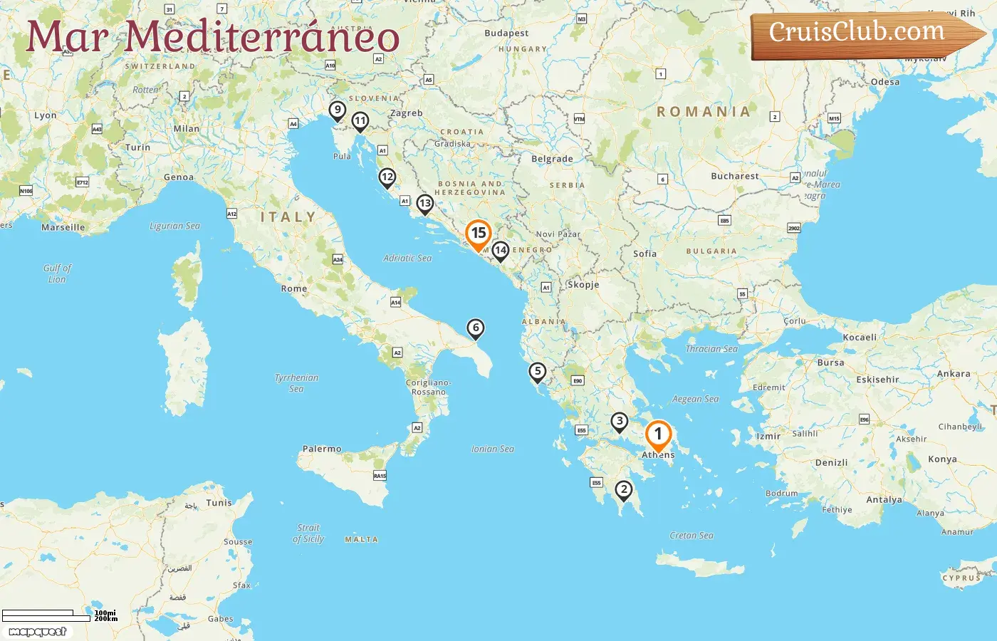 Crucero en el Mediterráneo de El Pireo a Dubrovnik a bordo del barco Seabourn Ovation con visitas a Grecia, Italia, Montenegro, Croacia y Eslovenia durante 15 días