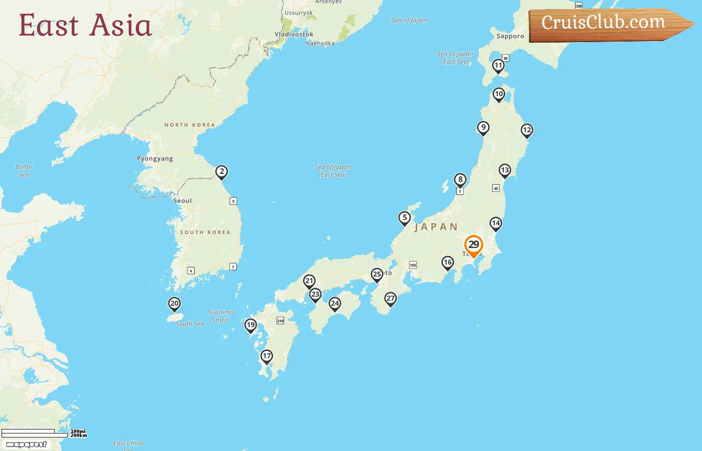 Cruise in the East Asia from Yokohama aboard Seabourn Encore ship with visits to Japan and South Korea for 29 days