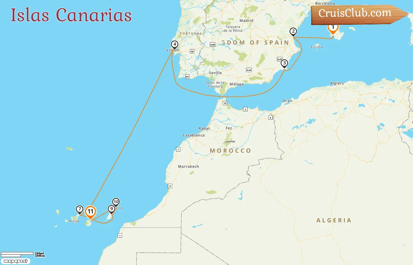 Crucero en las Islas Canarias de Palma a Las Palmas a bordo del barco AIDAbella con visitas a España durante 11 días