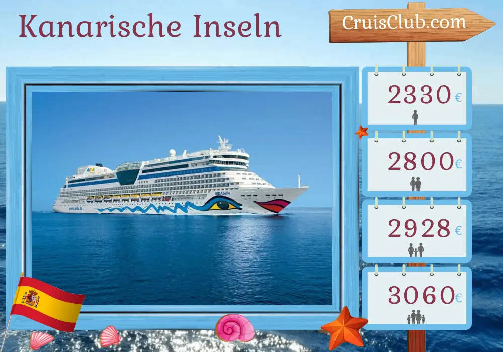 Kreuzfahrt in den Kanarischen Inseln von Palma nach Las Palmas an Bord des Schiffes AIDAbella mit Besuchen in Spanien für 11 Tage