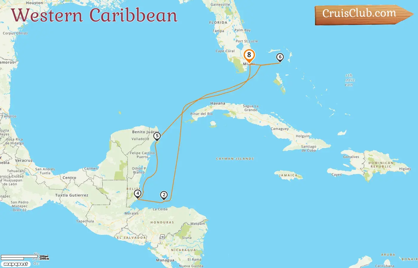 Cruise in the Western Caribbean from Miami aboard Norwegian Viva ship with visits to USA, Honduras, Belize, Mexico, and Bahamas for 8 days