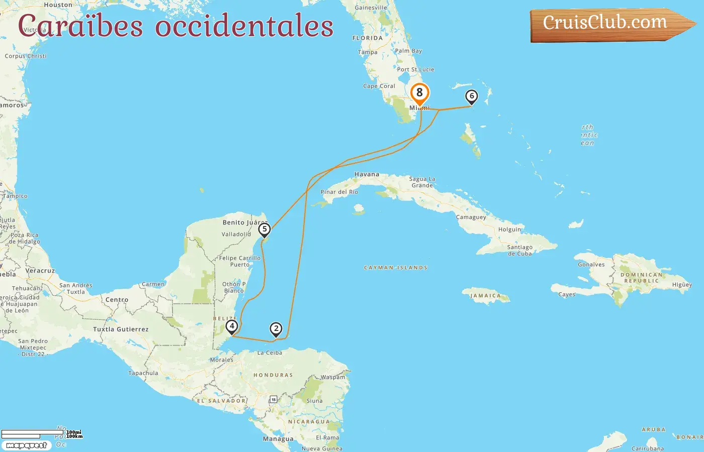 Croisière dans les Caraïbes occidentales au départ de Miami à bord du navire Norwegian Viva avec escales aux États-Unis, au Honduras, au Belize, au Mexique et aux Bahamas pendant 8 jours