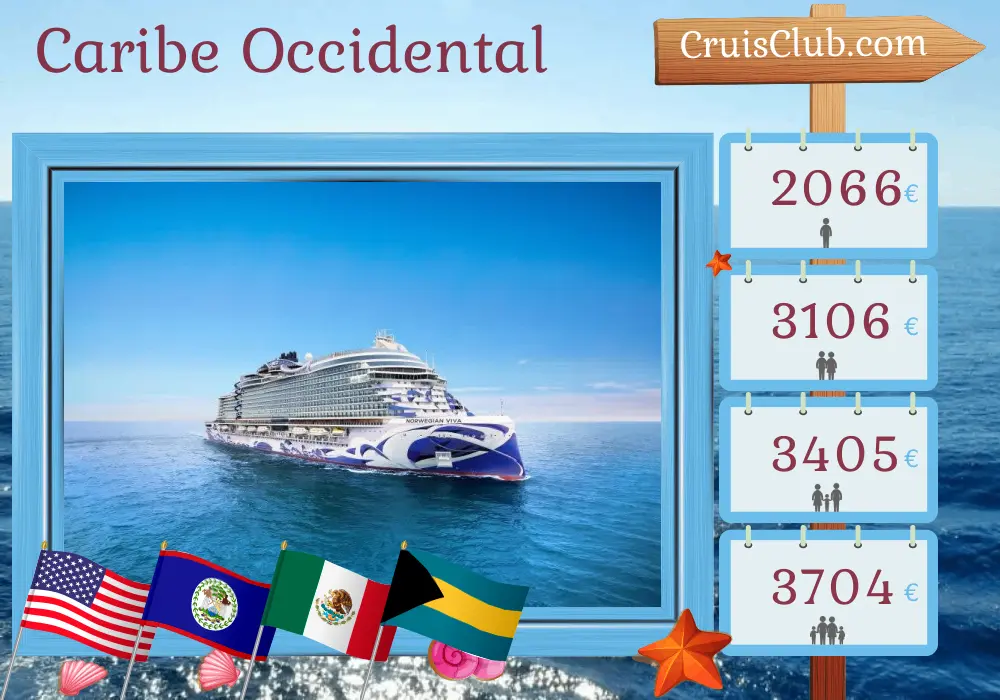Crucero por el Caribe Occidental desde Miami a bordo del barco Norwegian Viva con visitas a EE. UU., Honduras, Belice, México y Bahamas por 8 días