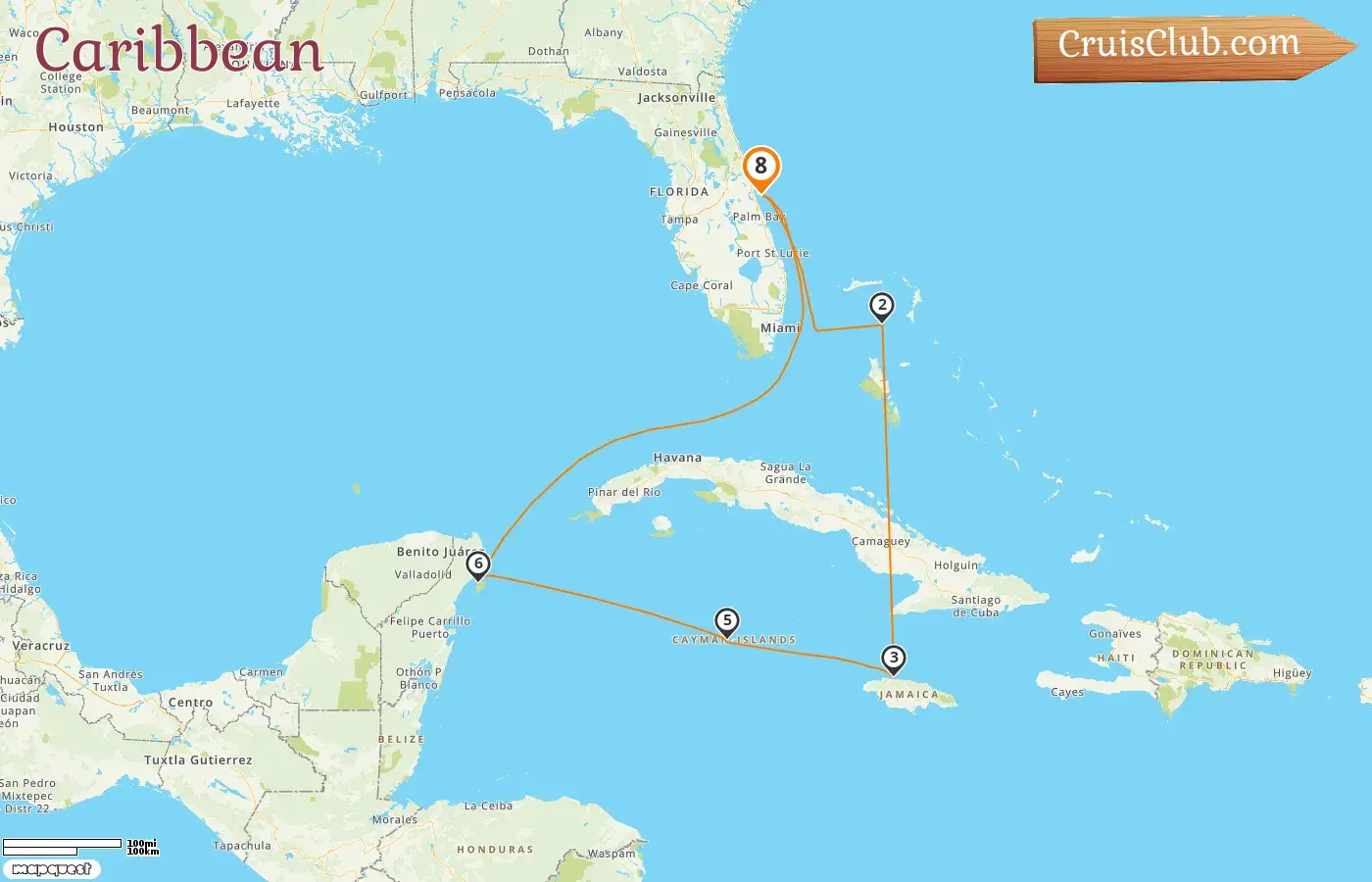 Cruise in the Caribbean from Port Canaveral / Orlando aboard Norwegian Aqua ship with visits to USA, Bahamas, Jamaica, Cayman Islands, and Mexico for 8 days