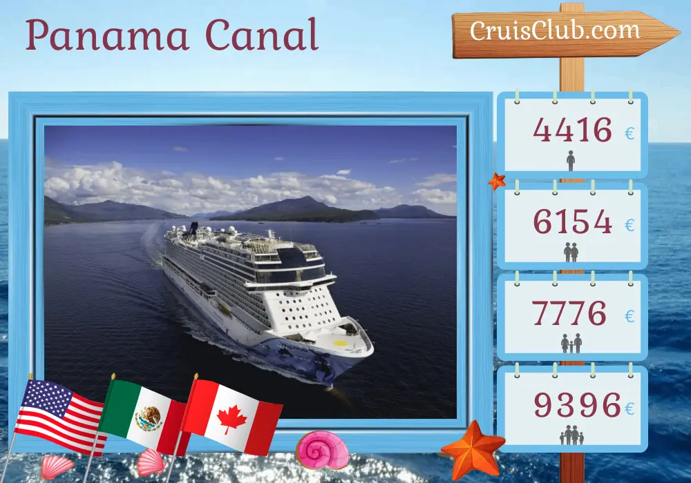 Cruise in the Panama Canal from New York to Seattle aboard Norwegian Bliss ship with visits to USA, Dominican Republic, Colombia, Panama, Costa Rica, Guatemala, Mexico, and Canada for 23 days