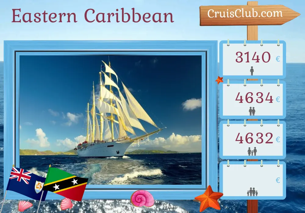 Cruise in the Eastern Caribbean from Philipsburg aboard Star Flyer ship with visits to British Virgin Islands, Saint Barthélemy, and Saint Kitts and Nevis for 8 days