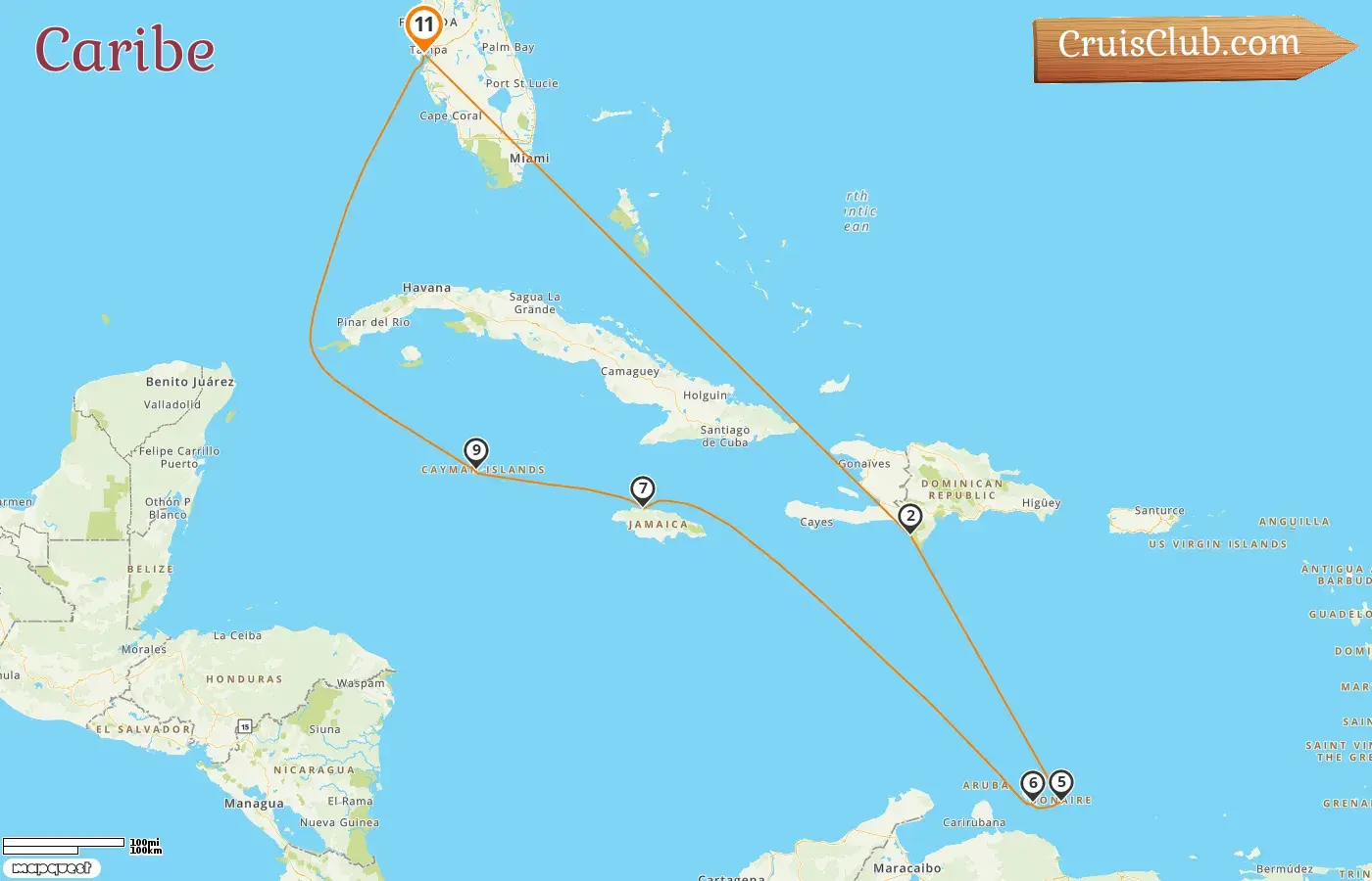 Crucero por el Caribe desde Tampa a bordo del barco Norwegian Dawn con visitas a Estados Unidos, República Dominicana, Curazao, Jamaica y las Islas Caimán durante 11 días