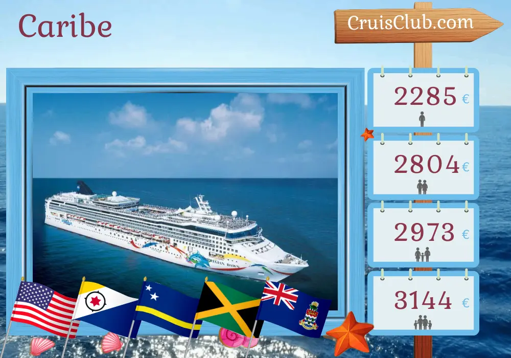 Crucero por el Caribe desde Tampa a bordo del barco Norwegian Dawn con visitas a Estados Unidos, República Dominicana, Curazao, Jamaica y las Islas Caimán durante 11 días