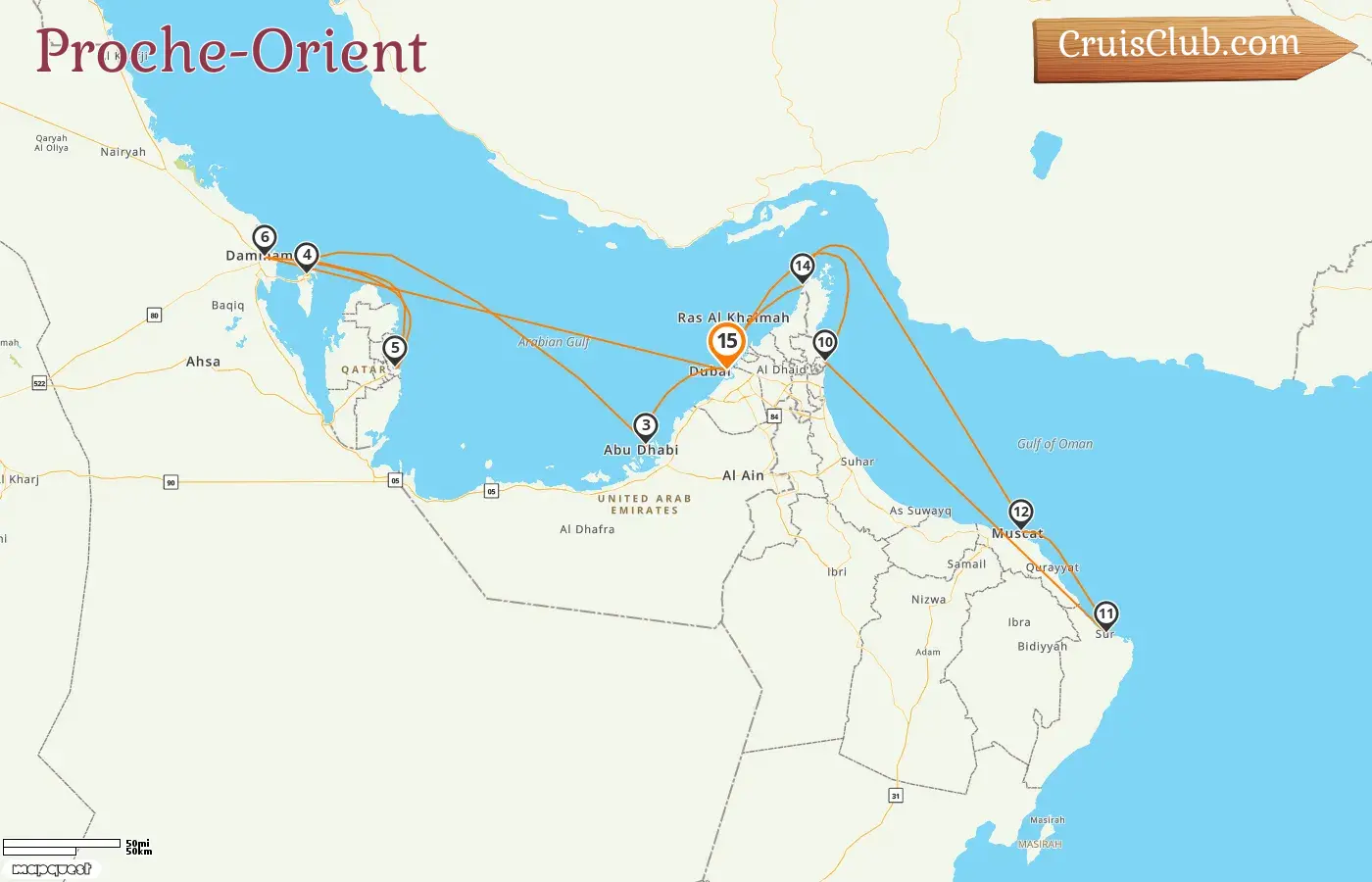 Croisière au Moyen-Orient depuis Dubaï à bord du navire EXPLORA II avec des visites aux Émirats arabes unis, Bahreïn, Qatar, Arabie saoudite et Oman pendant 15 jours