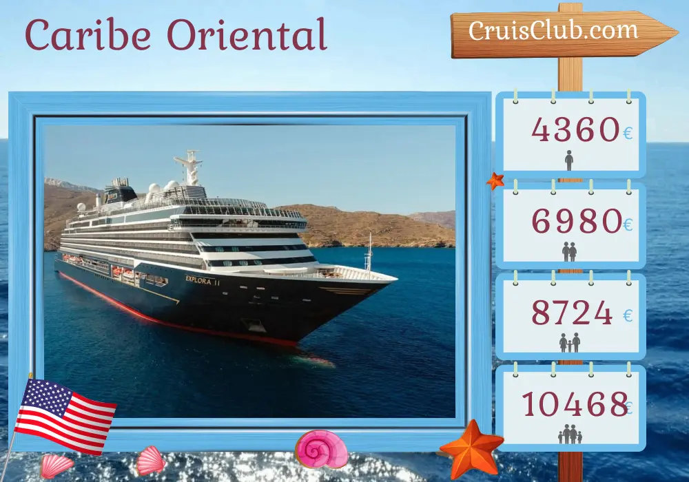 Cruzeiro no Caribe Oriental de Miami para Saint John a bordo do navio EXPLORA II com visitas aos EUA, República Dominicana, São Martinho e Porto Rico por 8 dias