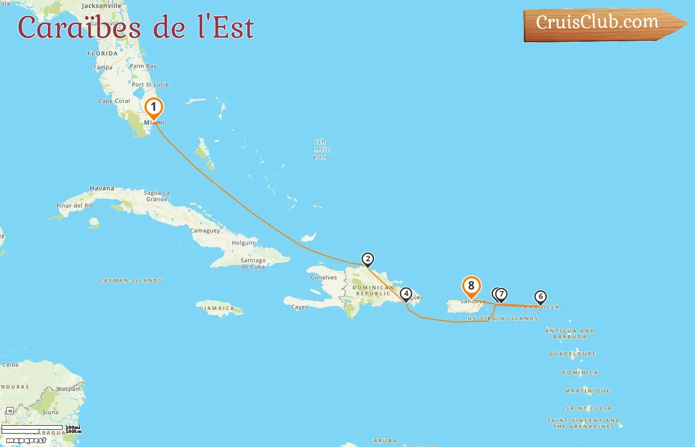Croisière dans les Caraïbes orientales de Miami à Saint John à bord du navire EXPLORA II avec escales aux États-Unis, en République dominicaine et à Porto Rico pendant 8 jours