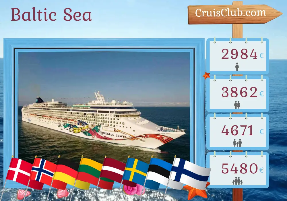 Cruise in the Baltic Sea from Copenhagen to Helsinki aboard Norwegian Jewel ship with visits to Denmark, Norway, Germany, Poland, Lithuania, Latvia, Sweden, Estonia, and Finland for 10 days