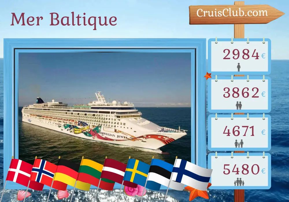 Croisière en mer Baltique de Copenhague à Helsinki à bord du navire Norwegian Jewel avec des visites au Danemark, en Norvège, en Allemagne, en Pologne, en Lituanie, en Lettonie, en Suède, en Estonie et en Finlande pendant 10 jours