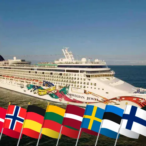Cruise in the Baltic Sea from Copenhagen to Helsinki aboard Norwegian Jewel ship with visits to Denmark, Norway, Germany, Poland, Lithuania, Latvia, Sweden, Estonia, and Finland for 10 days
